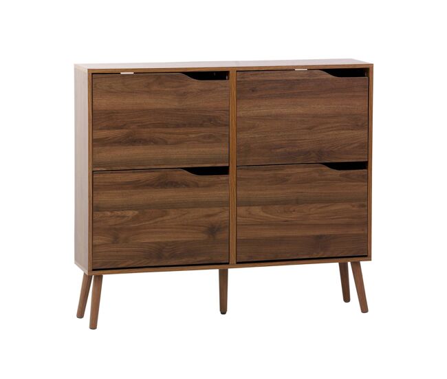 Zapatero de efecto madera con 4 cajones estilo vintage nogal - 110x23x96 cm