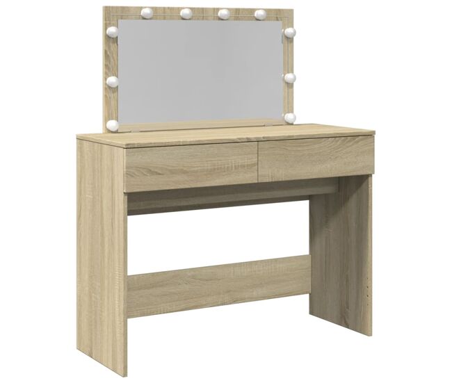 Tocador - tocador de maquillaje - mesa de tocador con luces led color roble sonoma 100x40x120 cm