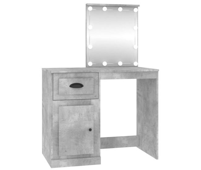 Tocador - tocador de maquillaje - mesa de tocador led madera contrachapada gris hormigón 90x50x132,5 cm