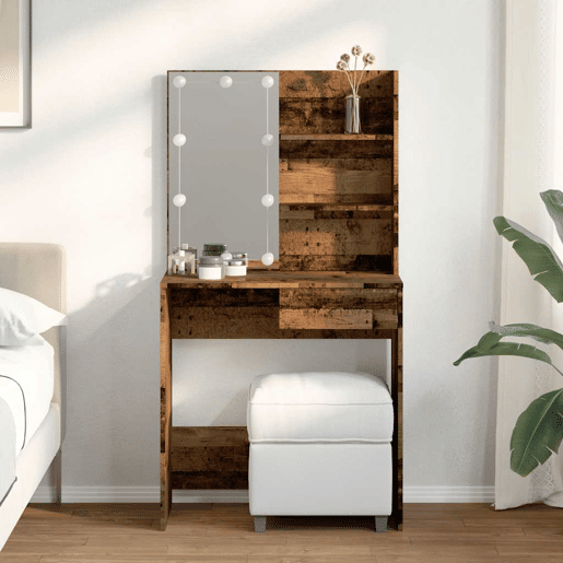 Penteadeira - Toucador com luzes LED 74,5x40x141 cm madeira velha