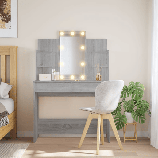 Penteadeira - Toucador com luzes LED 96x40x142 cm cinzento sonoma