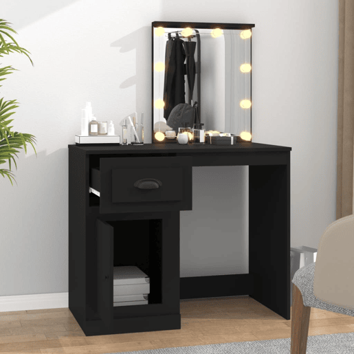 Penteadeira - Toucador com luz LED 90x50x132,5 cm derivados de madeira preto