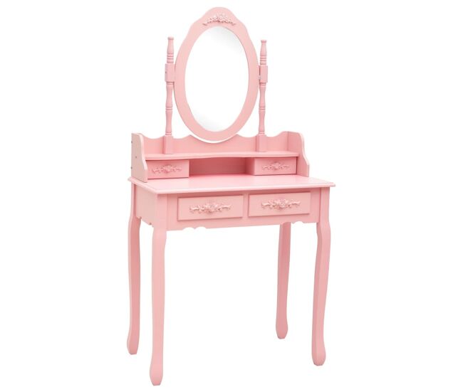 Juego de tocador - tocador de maquillaje - mesa de tocador y taburete madera paulownia rosa 75x69x140 cm