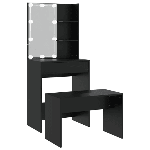 Conjunto de Penteadeira - Toucador com luzes LED derivados de madeira preto