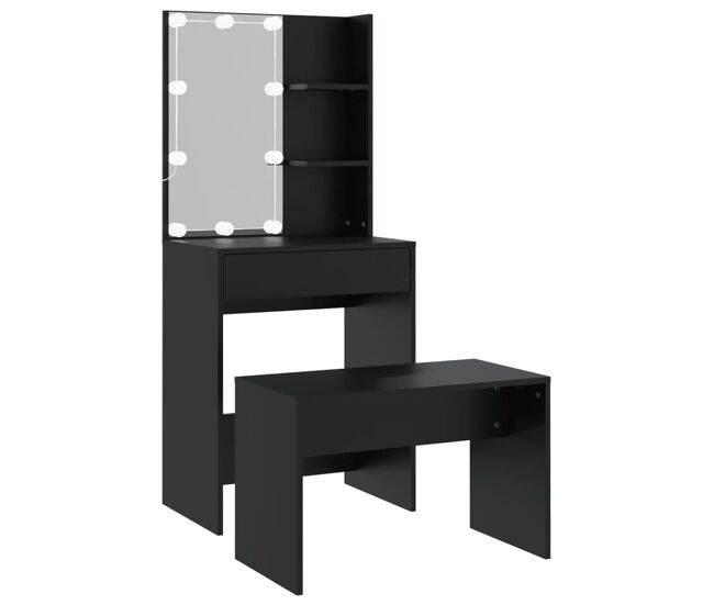 Juego de tocador - tocador de maquillaje - mesa de tocador con led madera contrachapada negro