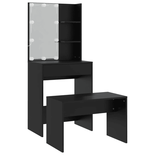 Conjunto de Penteadeira - Toucador com luzes LED derivados de madeira preto