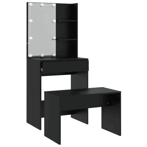 Conjunto de Penteadeira - Toucador com luzes LED derivados de madeira preto