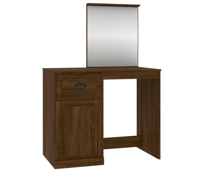 Tocador - tocador de maquillaje - mesa de tocador espejo madera contrachapada roble marrón 90x50x132,5 cm