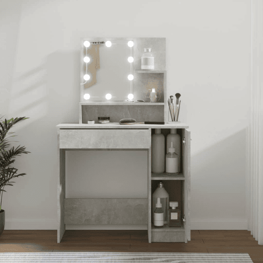Penteadeira - Toucador com LEDs 86,5x35x136 cm cinzento cimento