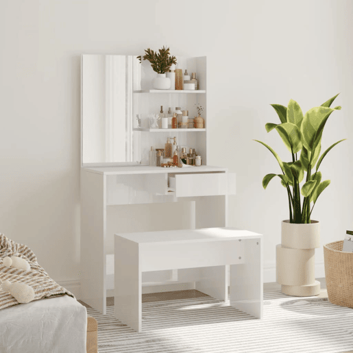 Conjunto Penteadeira - Toucador 74,5x40x141 cm branco brilhante