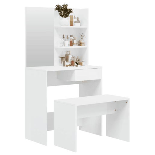 Conjunto Penteadeira - Toucador 74,5x40x141 cm branco brilhante