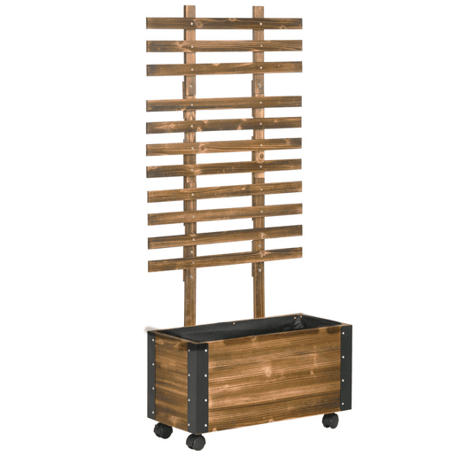 Outsunny Floreira Exterior de Madeira Floreira com Treliça para Plantas Trepadeiras Tecido não Tecido Rodas e Cantos Metálicos de Dupla Camada para Pátio Varanda 65x31x147 cm Madeira