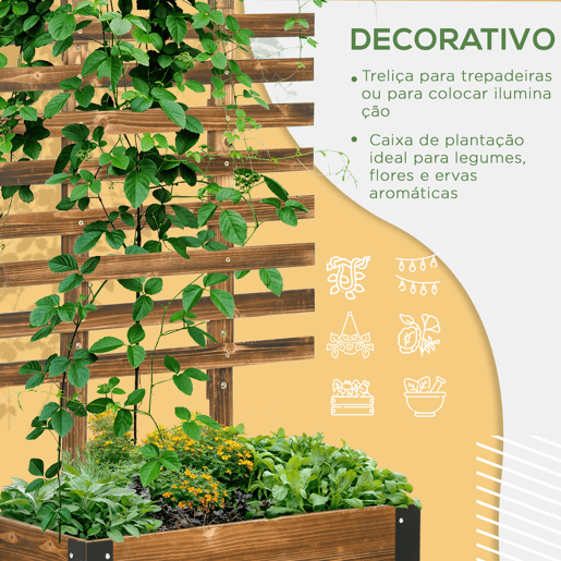 Outsunny Floreira Exterior de Madeira Floreira com Treliça para Plantas Trepadeiras Tecido não Tecido Rodas e Cantos Metálicos de Dupla Camada para Pátio Varanda 65x31x147 cm Madeira