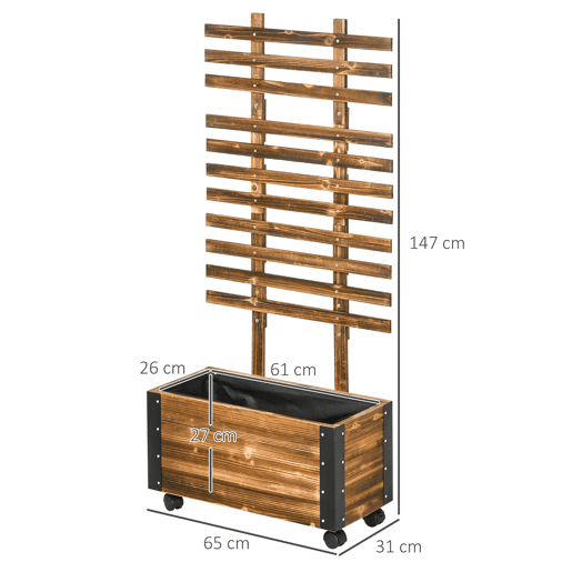 Outsunny Floreira Exterior de Madeira Floreira com Treliça para Plantas Trepadeiras Tecido não Tecido Rodas e Cantos Metálicos de Dupla Camada para Pátio Varanda 65x31x147 cm Madeira