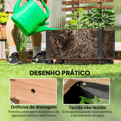 Outsunny Floreira Exterior de Madeira Floreira com Treliça para Plantas Trepadeiras Tecido não Tecido Rodas e Cantos Metálicos de Dupla Camada para Pátio Varanda 65x31x147 cm Madeira