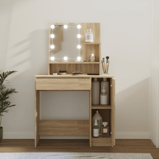 Penteadeira - Toucador com LEDs 86,5x35x136 cm carvalho sonoma
