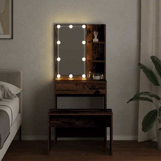 Conjunto Penteadeira - Toucador com luzes LED derivados madeira madeira velha