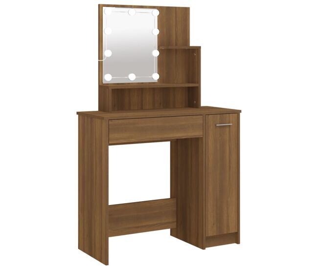 Tocador - tocador de maquillaje - mesa de tocador con led roble marrón 86,5x35x136 cm