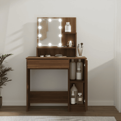 Penteadeira - Toucador com LEDs 86,5x35x136 cm cor carvalho castanho