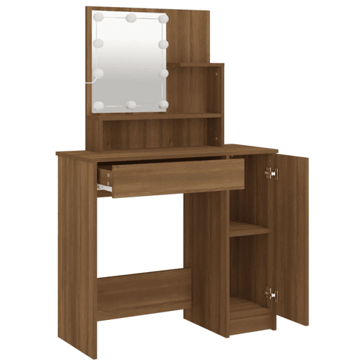 Penteadeira - Toucador com LEDs 86,5x35x136 cm cor carvalho castanho