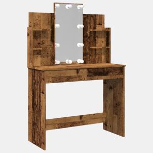 Penteadeira - Toucador com luzes LED 96x40x142 cm cor madeira velha