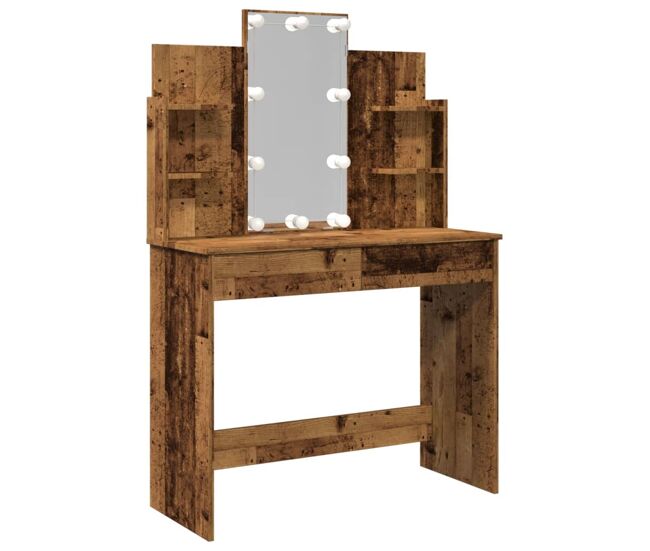 Tocador - tocador de maquillaje - mesa de tocador con luces led madera envejecida 96x40x142 cm