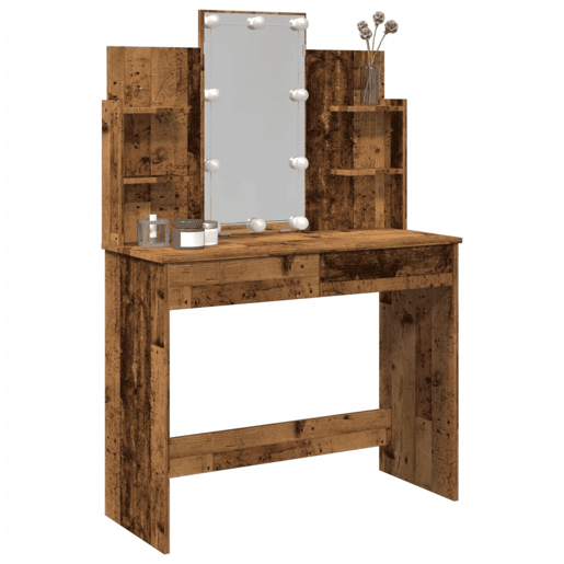 Penteadeira - Toucador com luzes LED 96x40x142 cm cor madeira velha
