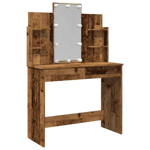 Penteadeira - Toucador com luzes LED 96x40x142 cm cor madeira velha
