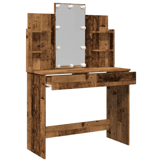 Penteadeira - Toucador com luzes LED 96x40x142 cm cor madeira velha