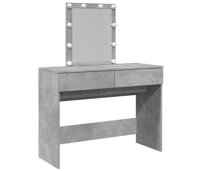 Tocador - tocador de maquillaje - mesa de tocador con luces led gris hormigón 100x40x130 cm