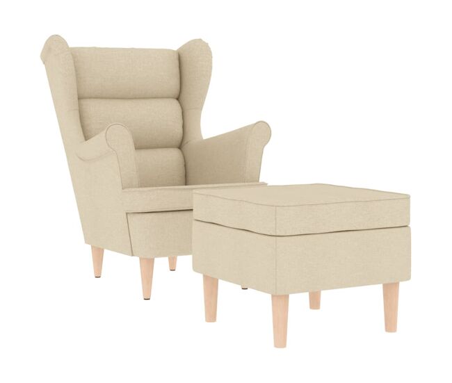 Vidaxl sillón con taburete reposapiés de tela crema