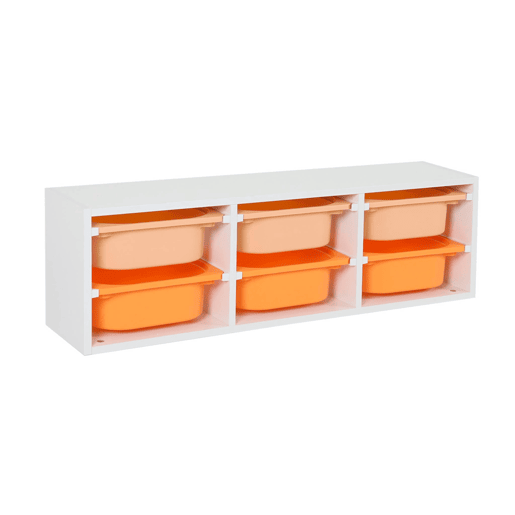 Móvel de armazenamento para criança com 6 caixas de armazenamento, Sora, Laranja, 97.5x21x29.4 cm