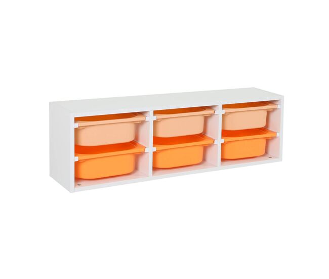 Mueble de almacenamiento infantil horizontal, 6 cajas, sora, naranja, 97.5x21x29.4 cm