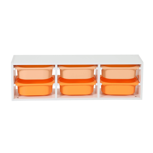Móvel de armazenamento para criança com 6 caixas de armazenamento, Sora, Laranja, 97.5x21x29.4 cm