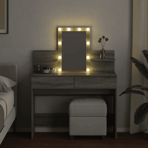 Penteadeira - Toucador com LEDs 100x40x130 cm sonoma cinza