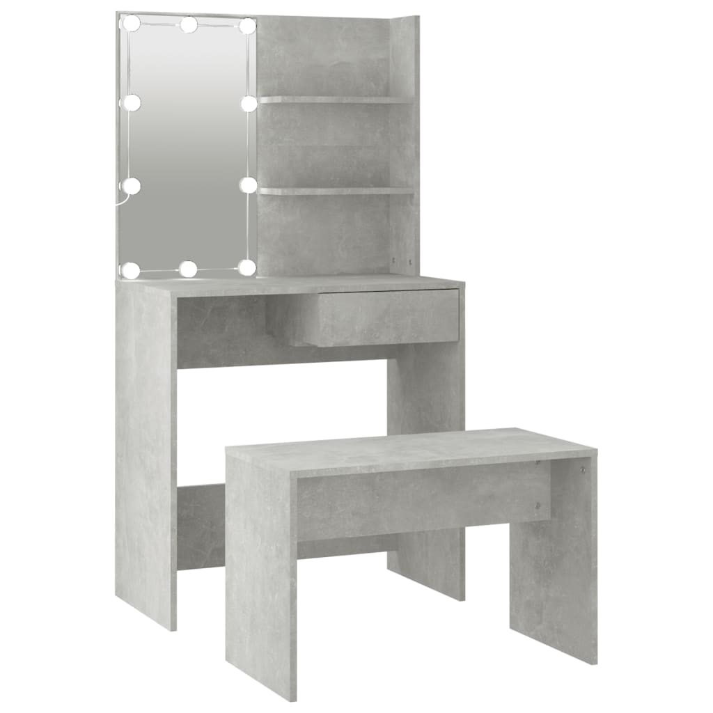 Juego de tocador - tocador de maquillaje - mesa de tocador con led madera contrachapada gris hormigón