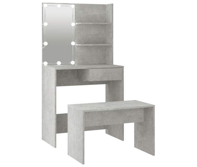 Juego de tocador - tocador de maquillaje - mesa de tocador con led madera contrachapada gris hormigón