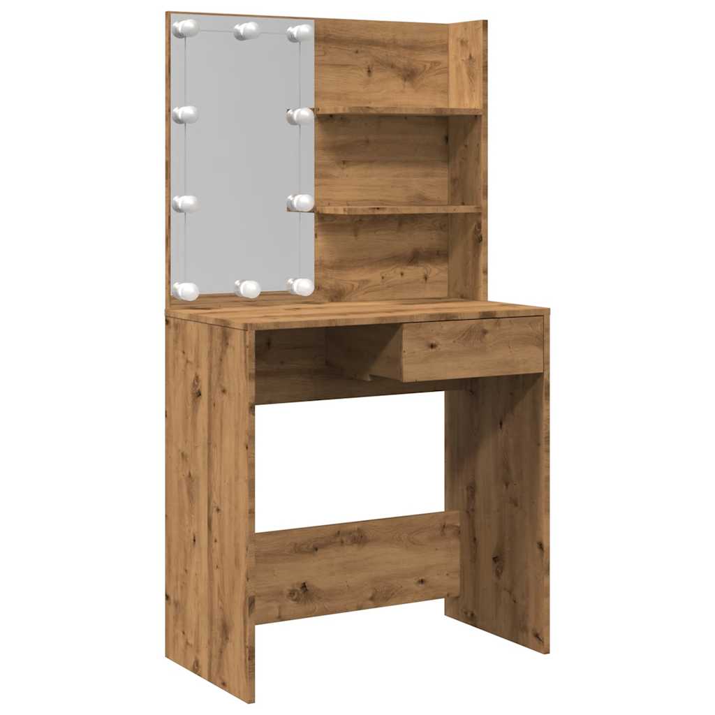 Tocador - tocador de maquillaje - mesa de tocador con luces led roble artisan 74,5x40x141 cm
