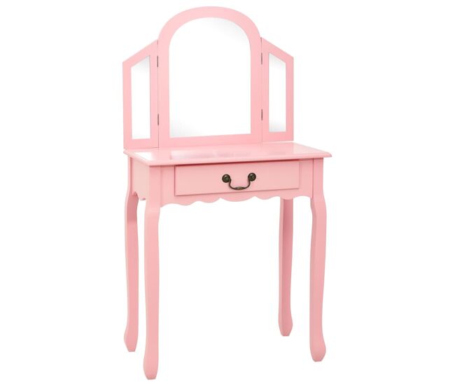 Tocador - tocador de maquillaje - mesa de tocador y taburete madera paulownia y mdf rosa 65x36x128 cm