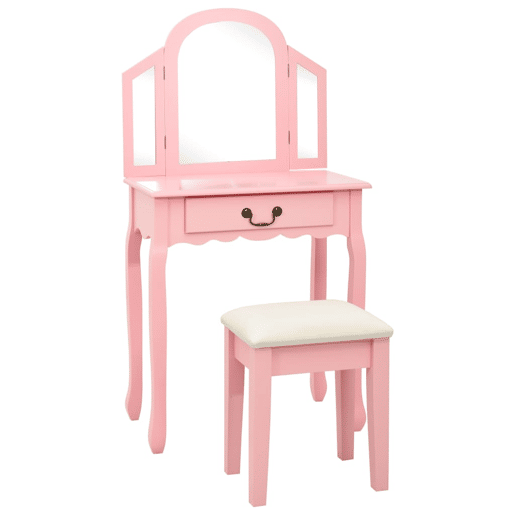 Penteadeira - Toucador c banco 65x36x128 cm MDF e madeira de paulownia rosa