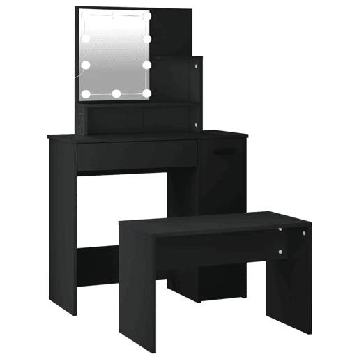 Conjunto de Penteadeira - Toucador com luzes LED derivados de madeira preto