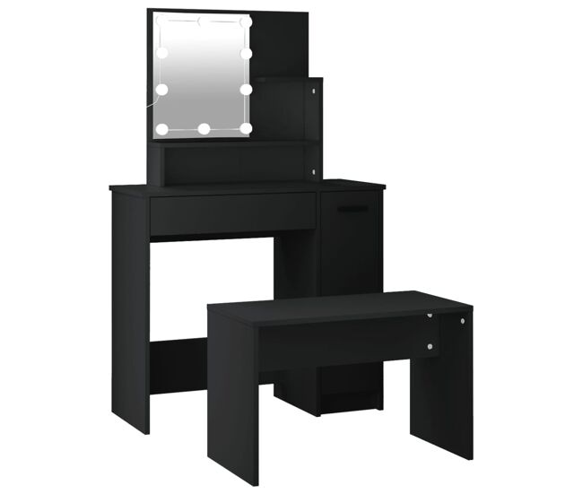 Juego de tocador - tocador de maquillaje - mesa de tocador con led madera contrachapada negro