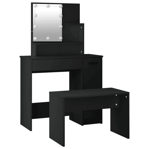 Conjunto de Penteadeira - Toucador com luzes LED derivados de madeira preto