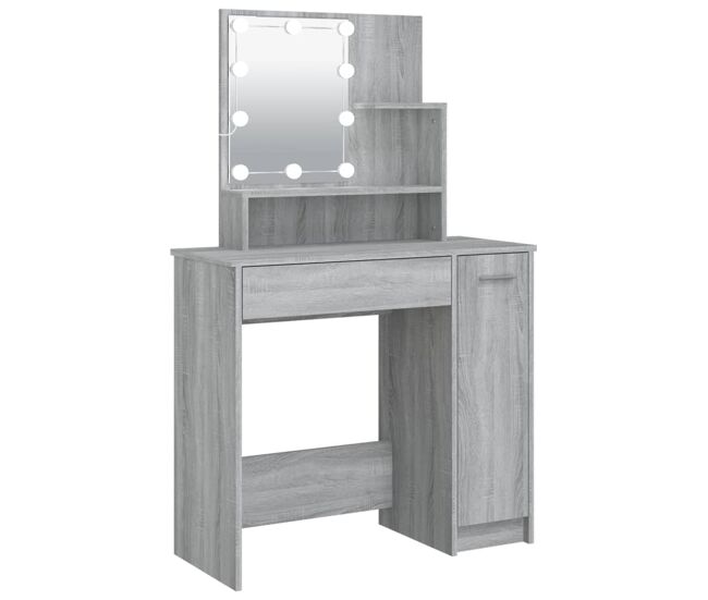 Tocador - tocador de maquillaje - mesa de tocador con led gris sonoma 86,5x35x136 cm