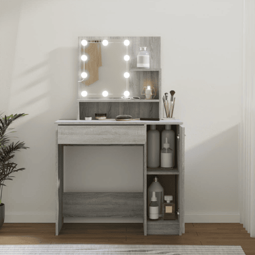 Penteadeira - Toucador com LEDs 86,5x35x136 cm sonoma cinza