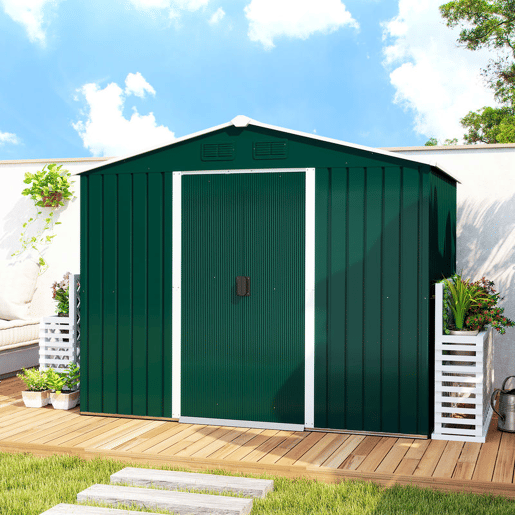 Outsunny Abrigo de Jardim de 3,6 m² 236x174x190 cm Abrigo de Exterior para Armazenamento de Ferramentas com Portas de Correr e 4 Janelas de Ventilação para Pátio Verde