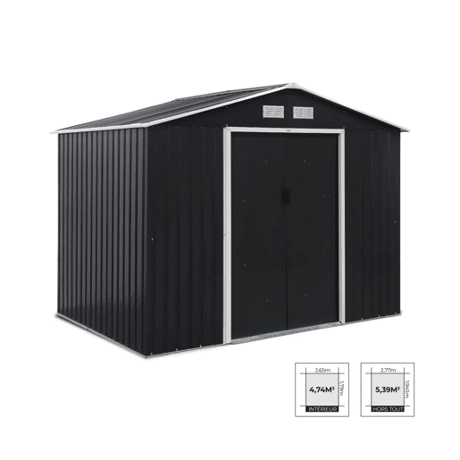 Abrigo de jardim em metal com kit de ancoragem 5,29m², Ferrain, Antracite, 277x194x203 cm