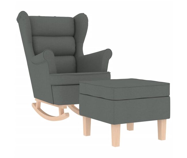 Vidaxl sillón mecedora con taburete tela gris oscuro