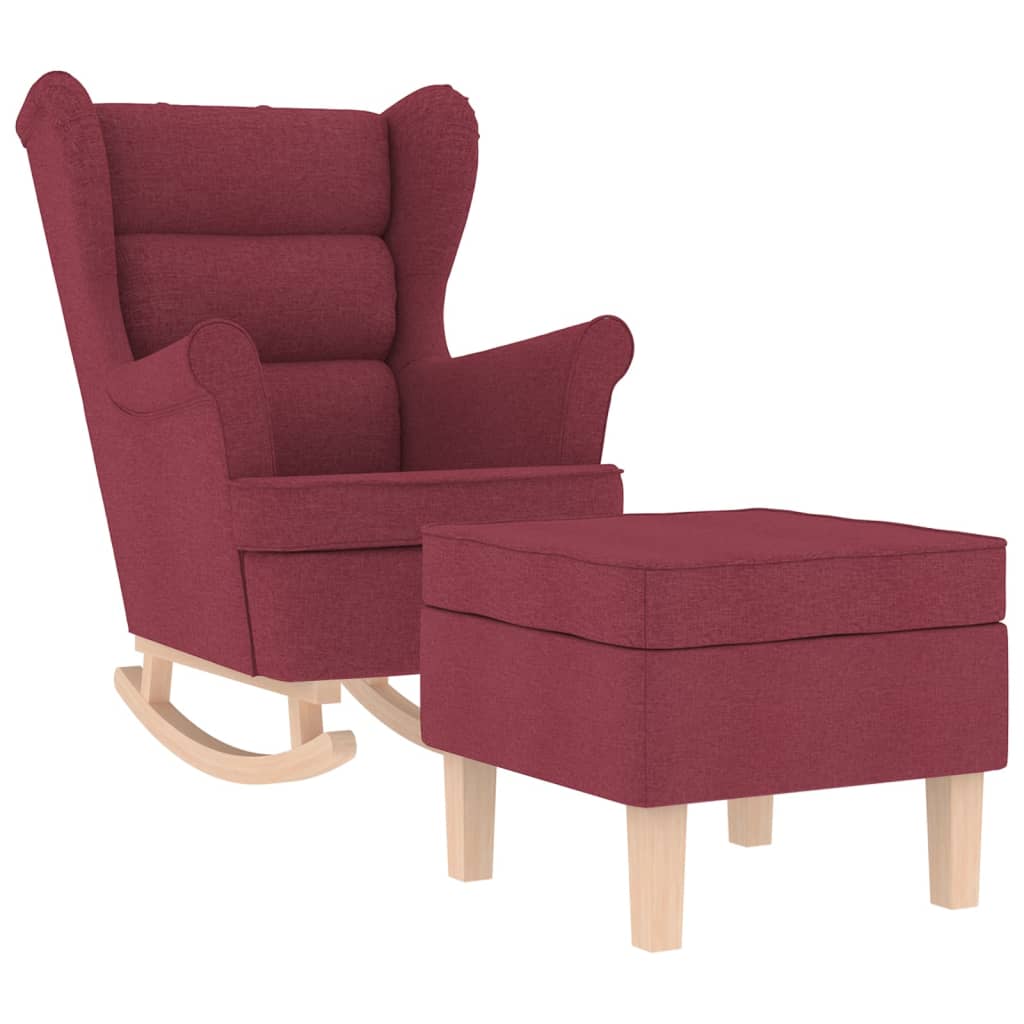 Vidaxl sillón mecedora con taburete tela rojo tinto