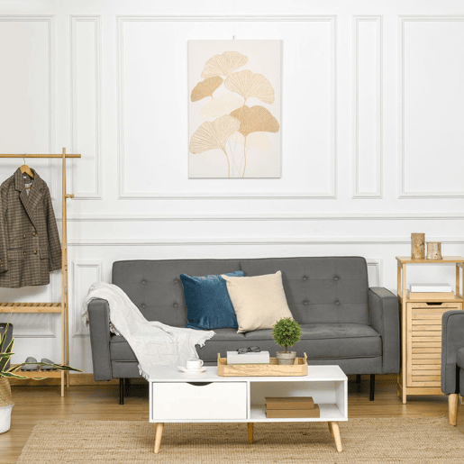 HOMCOM Pintura em Tela Folhas de Ginkgo Biloba 90x60cm Impressão Artística para Decoração de Parede na Sala de Estar Quarto de Escritório